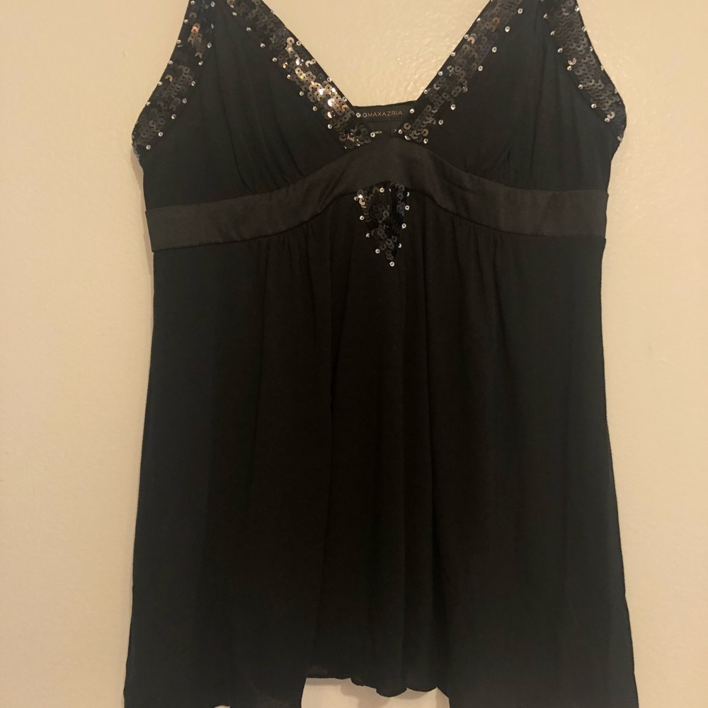BCBGMAXAZRIA Black Spaghetti Strap Top w/ Sequins